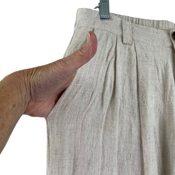 Mable Cream Linen Blend Wide Leg Pleated Pants Women's Large Minimalist Coastal - Picture 2 of 15
